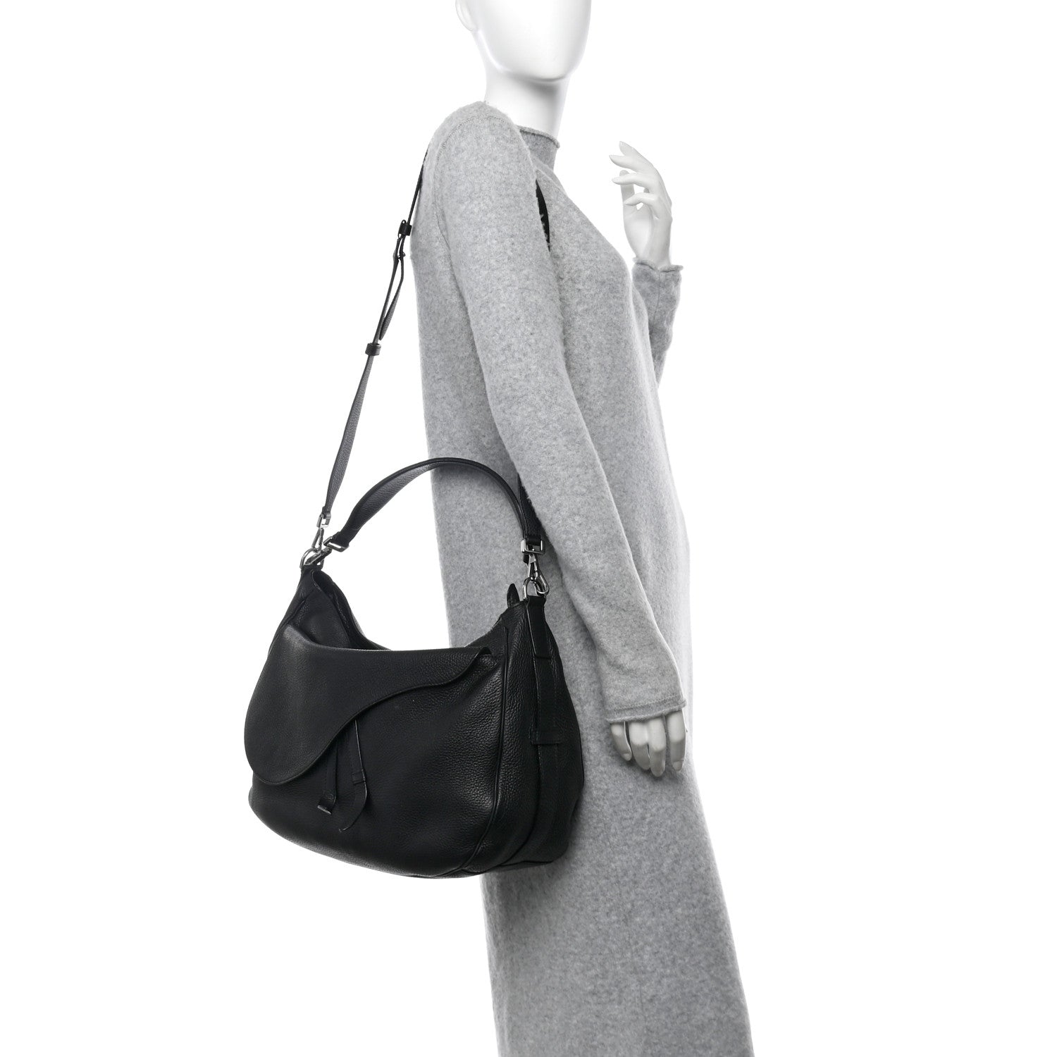 Christian Dior Grained Calfskin Saddle Soft Bag Black 2 of 11