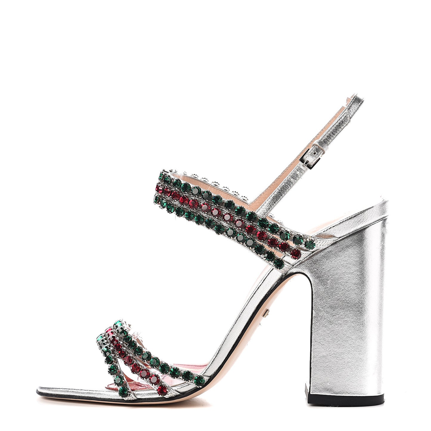 Nappa Silk Crystal Bertie High Heel Sandals 39 Argento