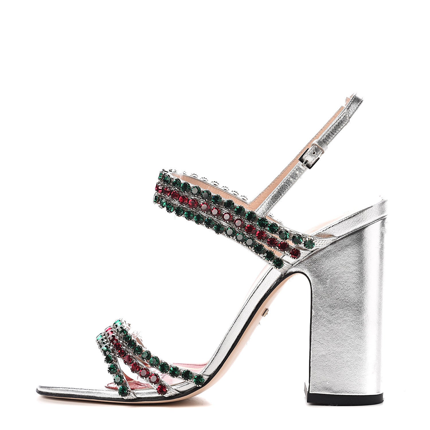 Gucci Nappa Silk Crystal Bertie High Heel Sandals 39 Argento 1 of 10