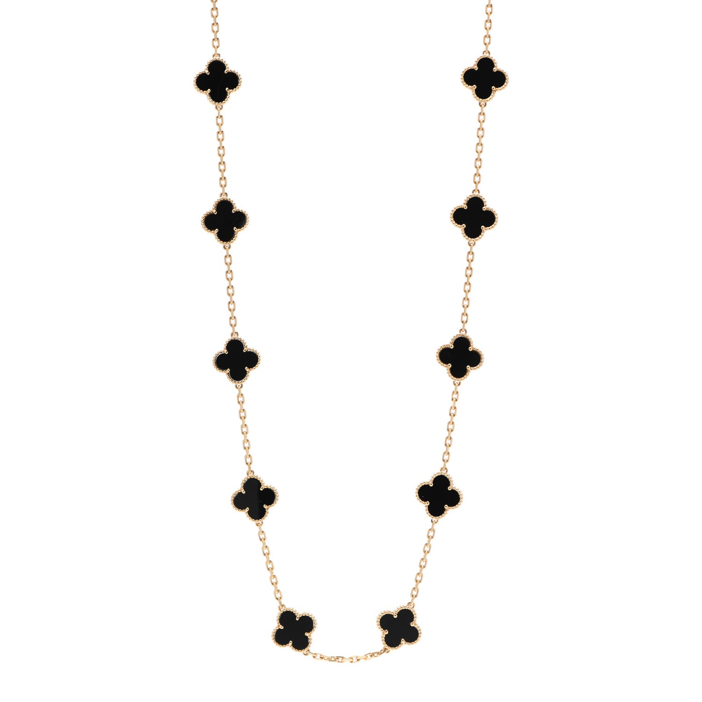 18K Yellow Gold Black Onyx 20 Motifs Vintage Alhambra Necklace