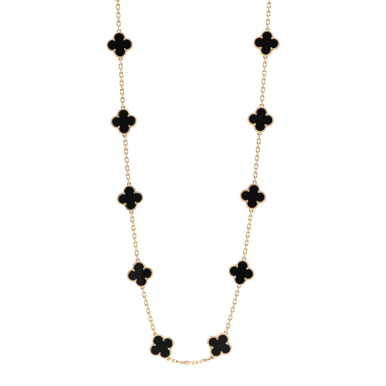 Van Cleef & Arpels 18K Yellow Gold Black Onyx 20 Motifs Vintage Alhambra Necklace 1 of 5