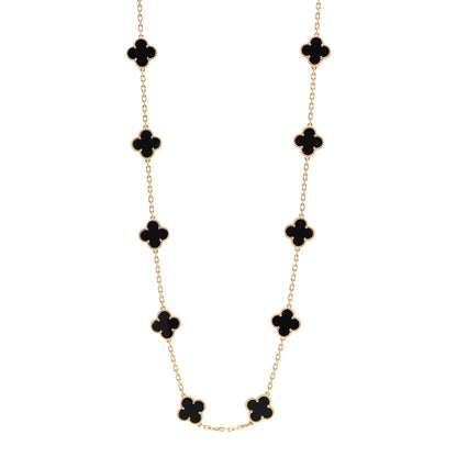 Van Cleef & Arpels 18K Yellow Gold Black Onyx 20 Motifs Vintage Alhambra Necklace 1 of 5