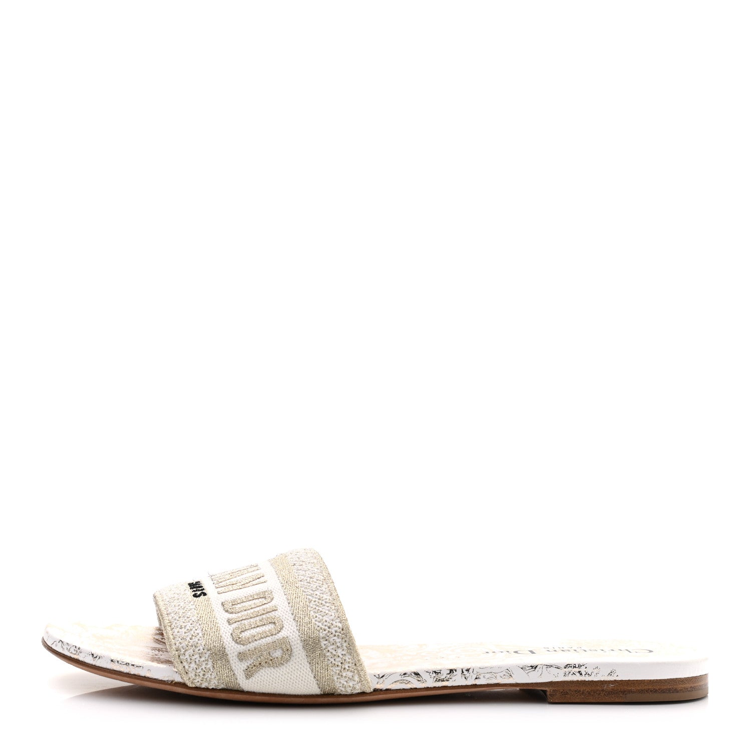 Christian Dior Metallic Canvas Embroidered Dway Mules Slide Sandals 38 Gold 1 of 9