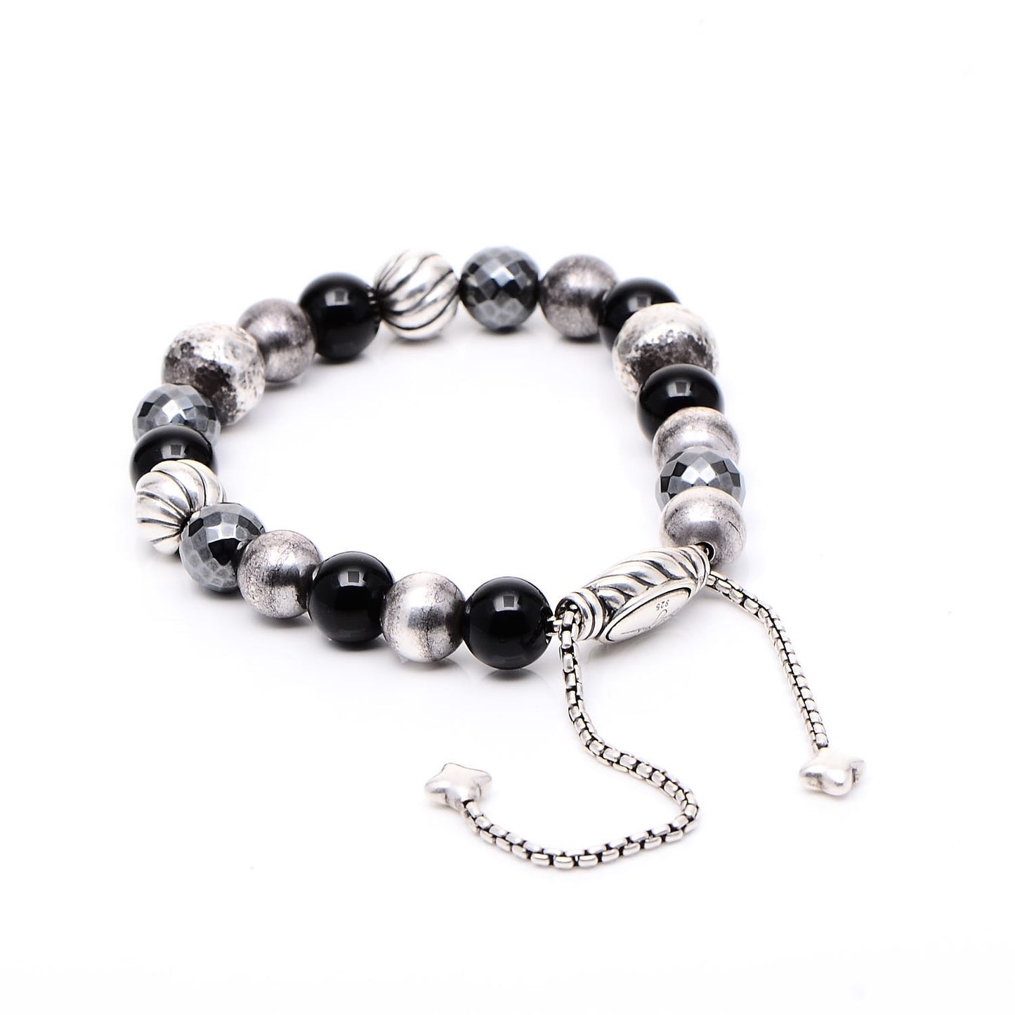 Sterling Silver Black Onyx Hematite 8mm Elements Bead Bracelet