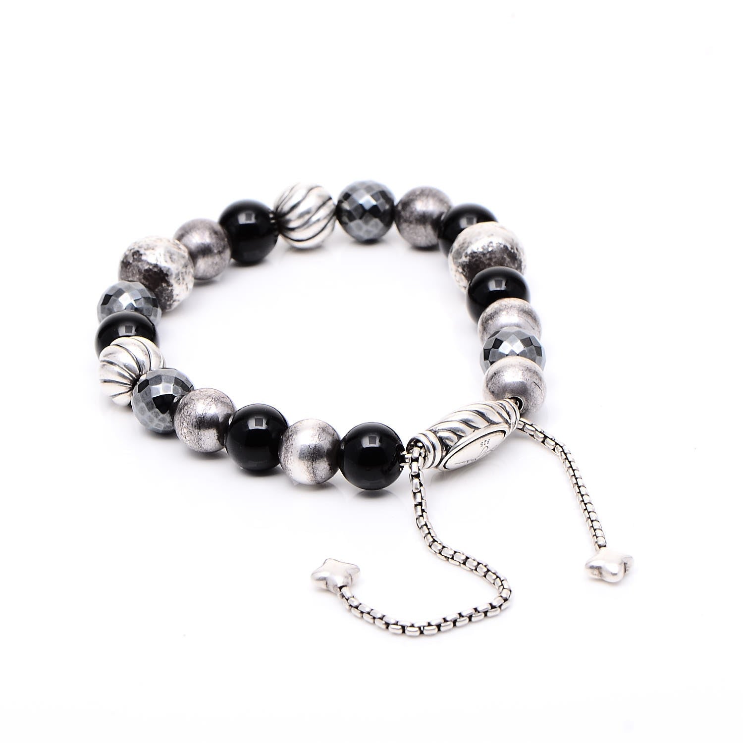 David Yurman Sterling Silver Black Onyx Hematite 8mm Elements Bead Bracelet 3 of 4