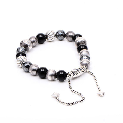 David Yurman Sterling Silver Black Onyx Hematite 8mm Elements Bead Bracelet 3 of 4