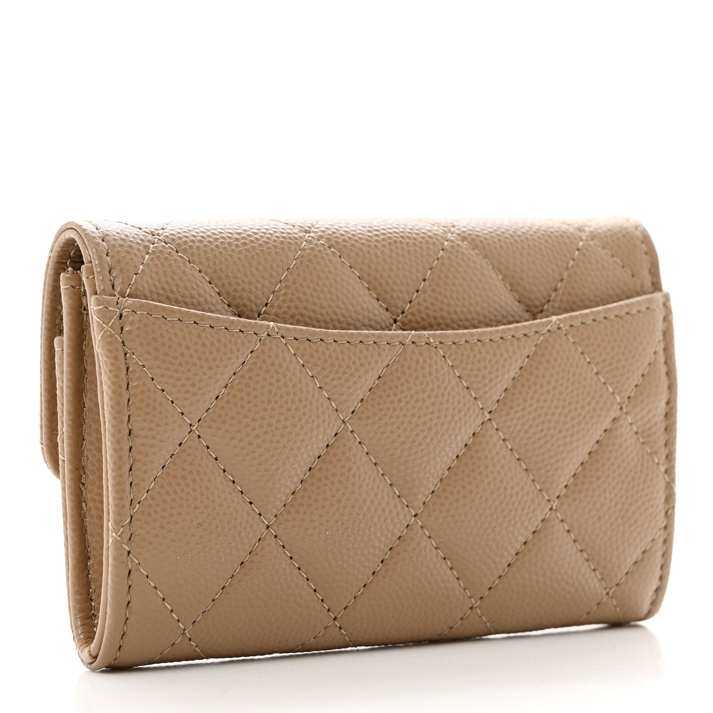 Caviar Quilted Flap Card Holder Wallet Dark Beige