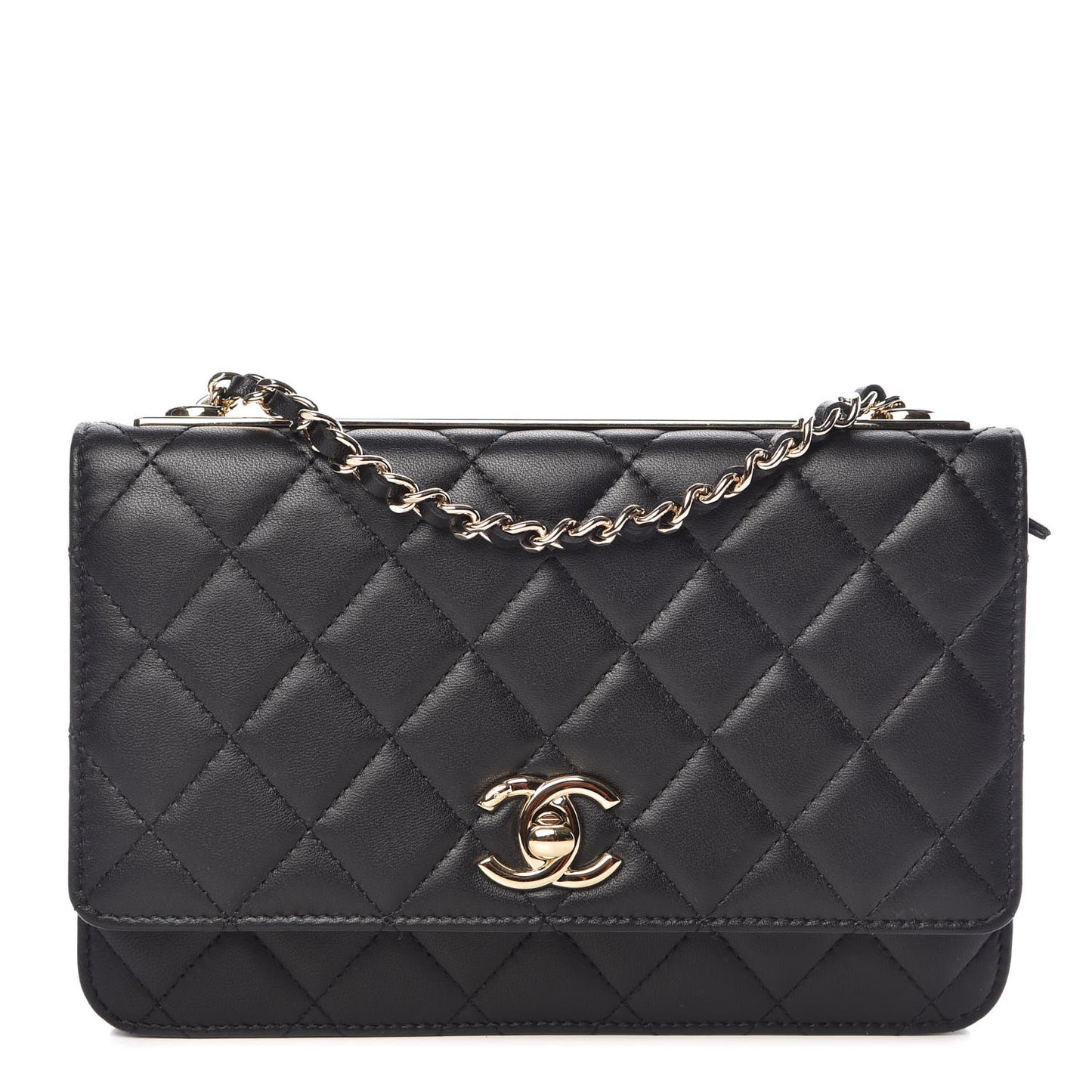Lambskin Quilted Trendy CC Wallet On Chain WOC Black