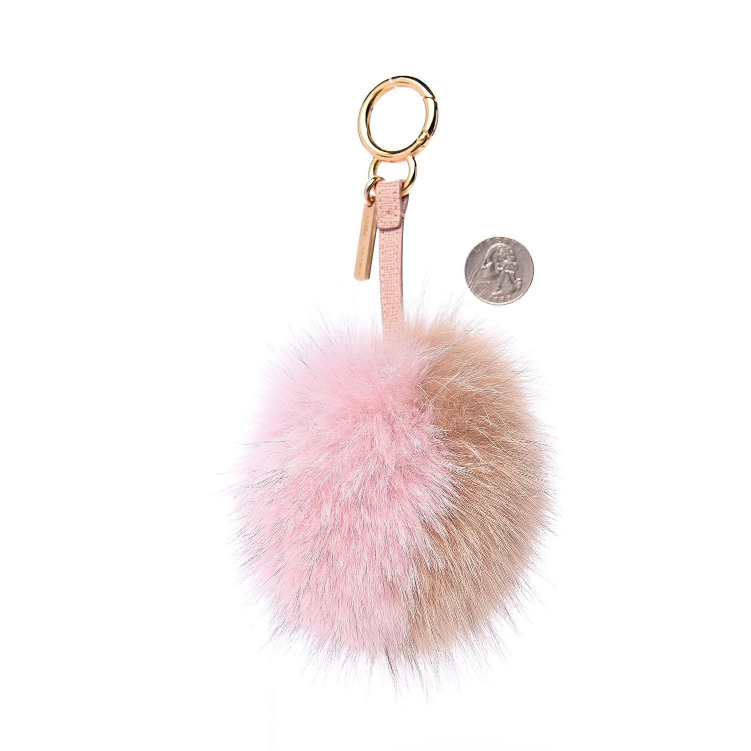 Fendi Fox Fur Vitello Elite Bi-Color Pom Pom Bag Charm Rosa Cammello Cipria 2 of 3