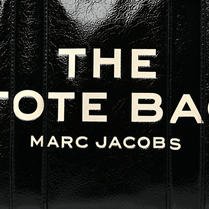 Marc Jacobs Shiny Calfskin Faux Shearling Small The Traveler Tote Bag Black 7 of 10