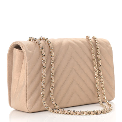 Chanel Metallic Caviar Chevron Quilted Medium Statement Flap Beige 3 of 10