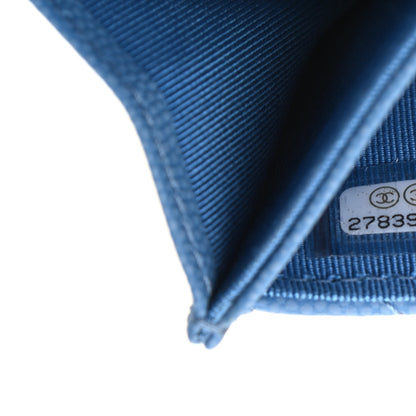 Chanel Caviar Flat Chevron Quilted Flap Card Holder Blue 8 of 9