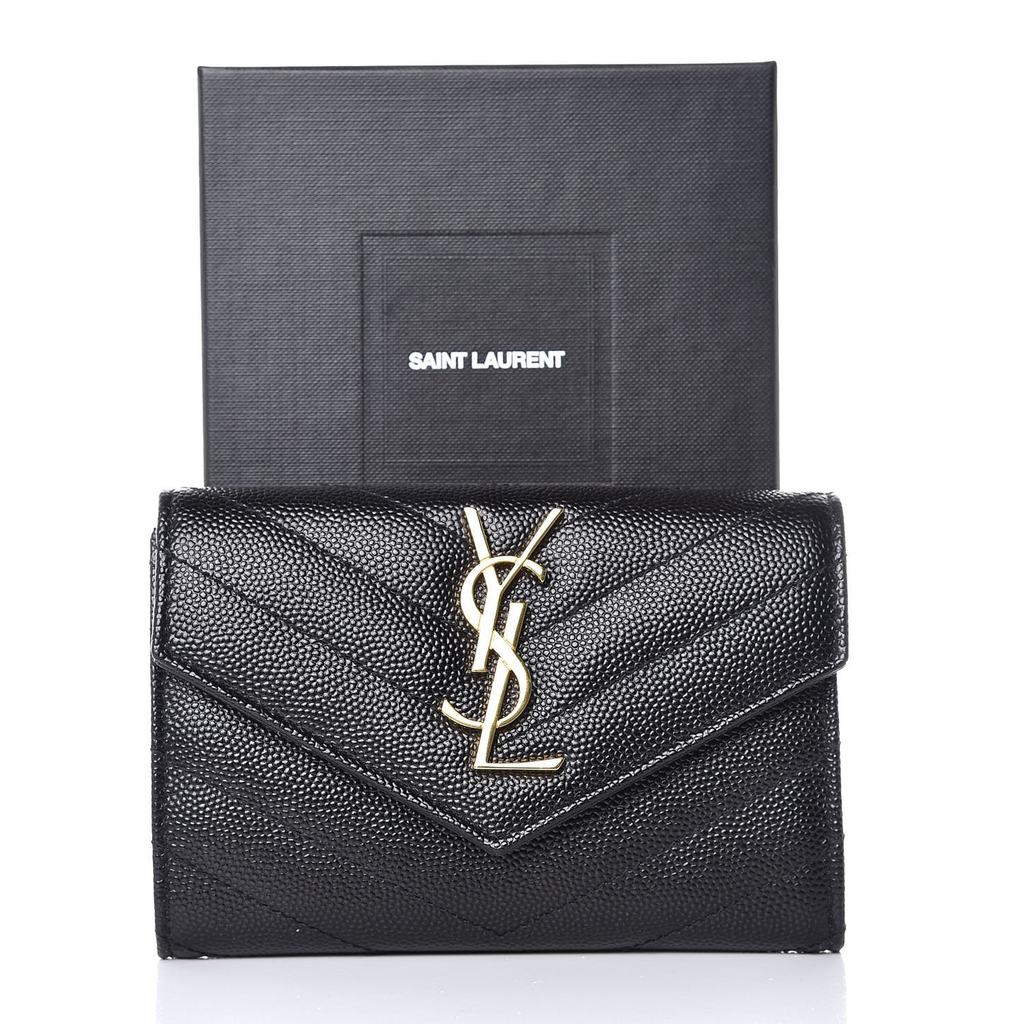 Grain De Poudre Matelasse Chevron Small Monogram Envelope Wallet Black