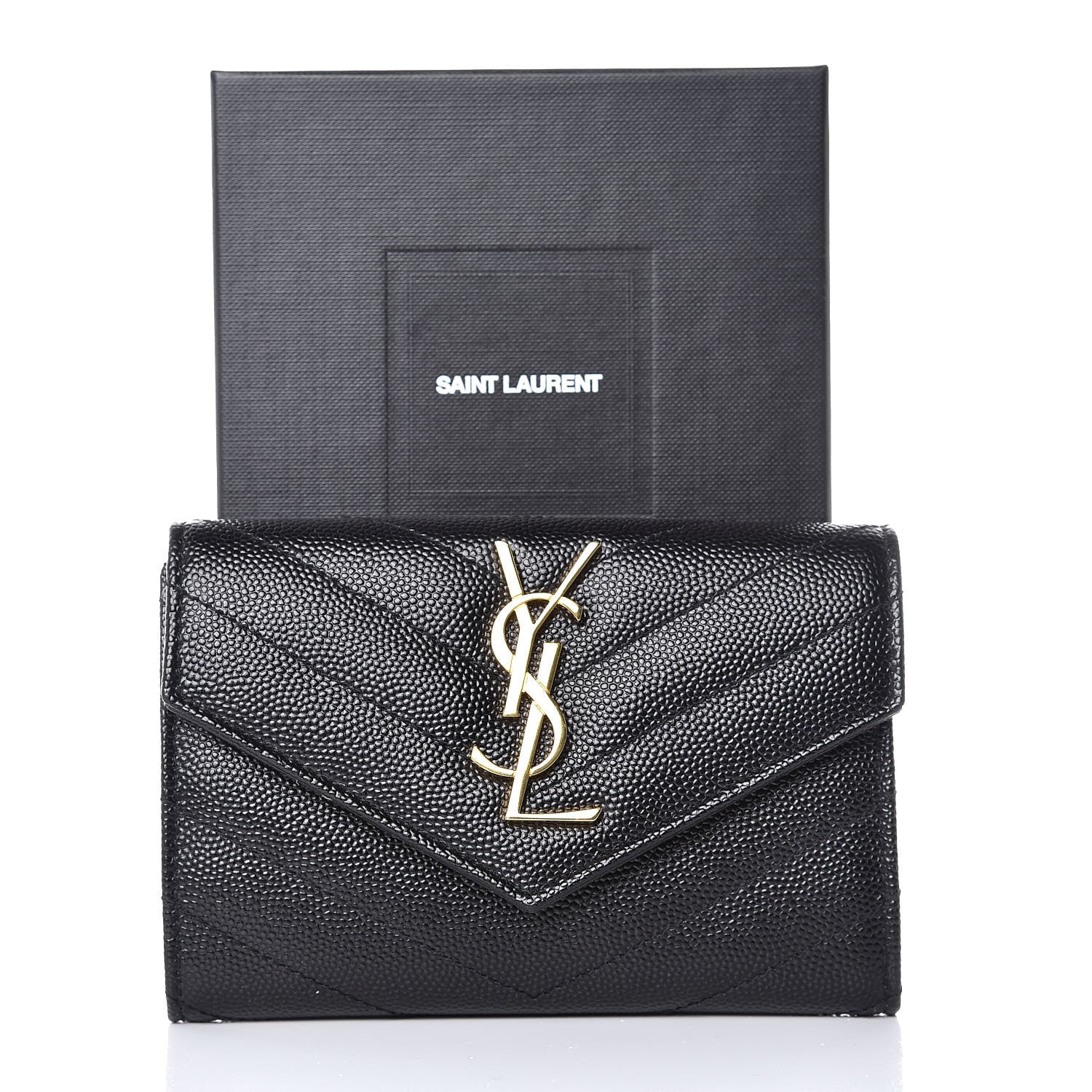 Saint Laurent Grain De Poudre Matelasse Chevron Small Monogram Envelope Wallet Black 8 of 8