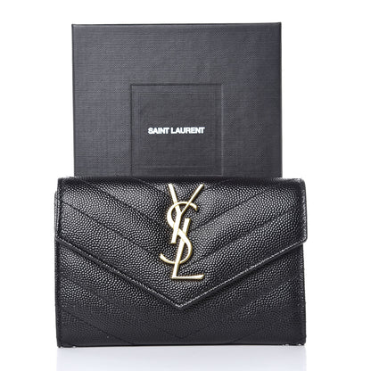 Saint Laurent Grain De Poudre Matelasse Chevron Small Monogram Envelope Wallet Black 8 of 8