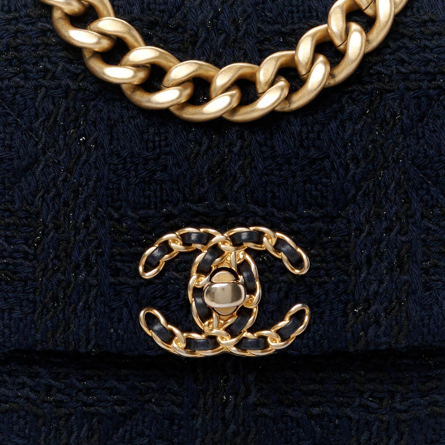 Chanel Tweed Quilted Medium Chanel 19 Flap Navy Blue Black 8 of 10
