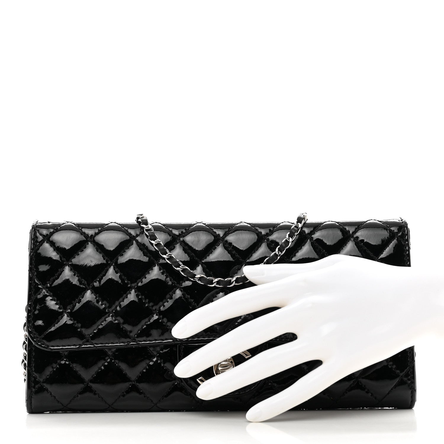 Chanel Patent Calfskin Quilted Flap Clutch With Chain Black 2 of 10