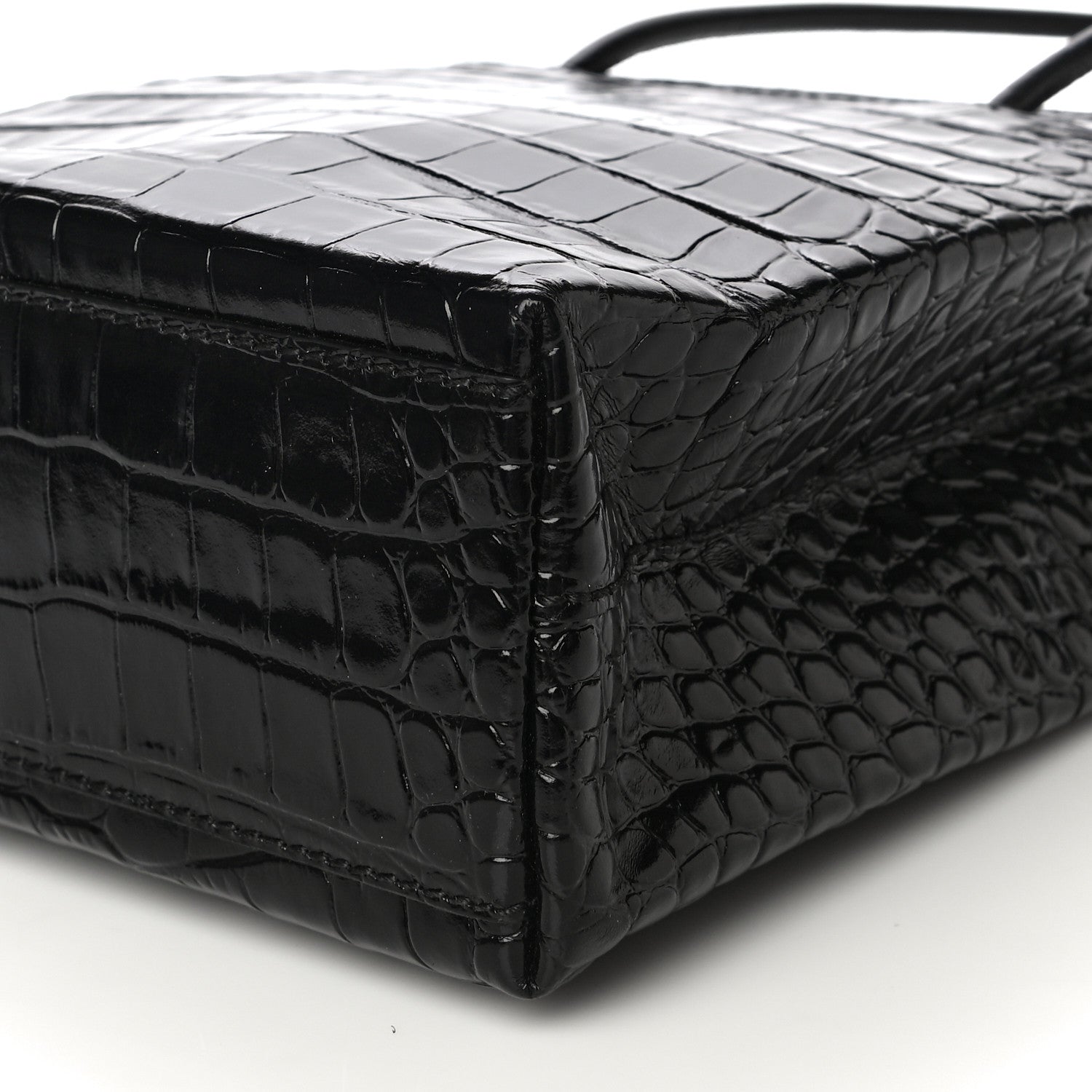 Balenciaga Shiny Calfskin Logo Crocodile Embossed North South Shopper Tote XXS Black White 6 of 12