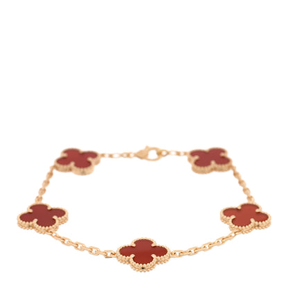 Van Cleef & Arpels 18K Yellow Gold Carnelian 5 Motifs Vintage Alhambra Bracelet 1 of 4