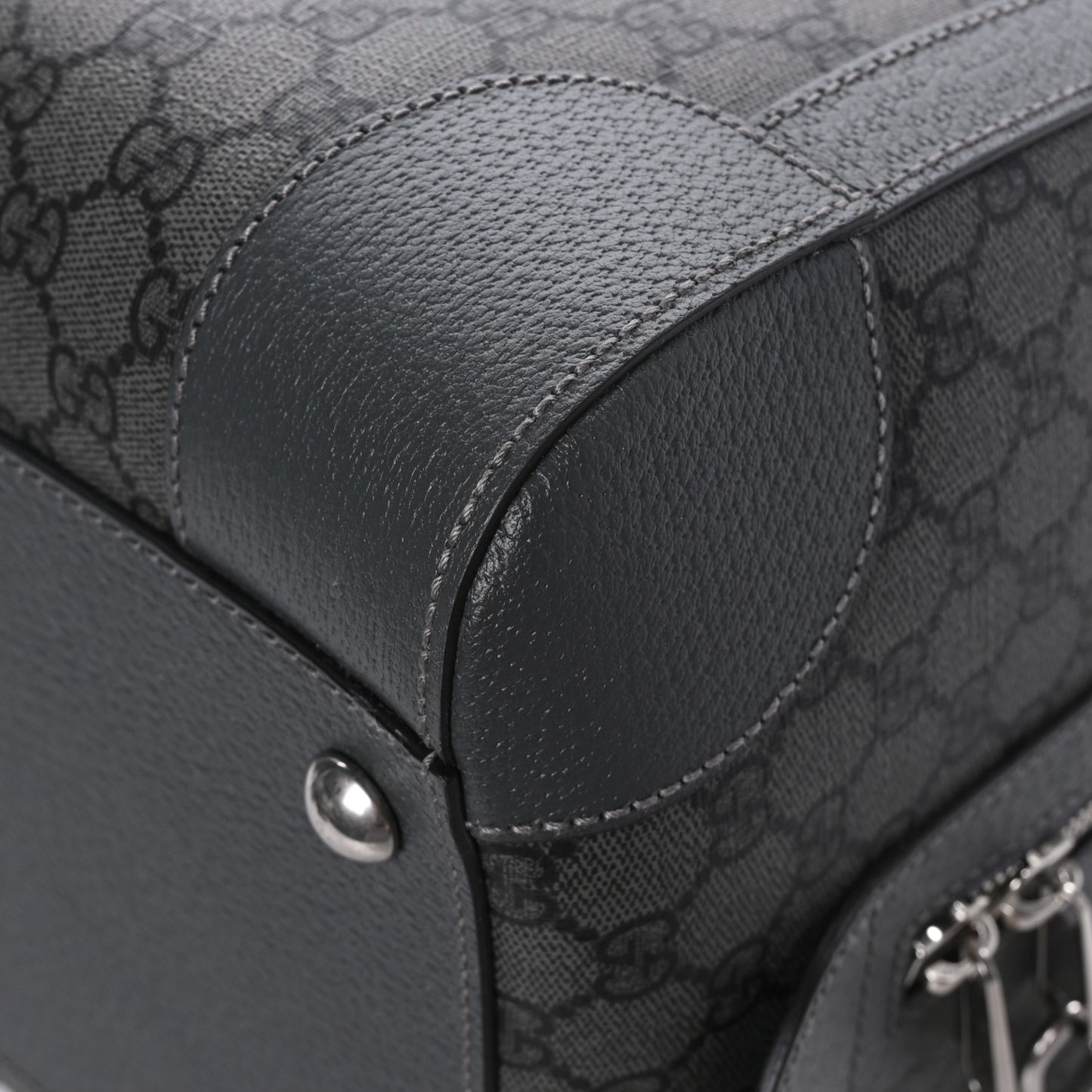 GG Supreme Monogram Textured Dollar Calfskin Medium Savoy Duffle Bag Grey Black Graphite Grey