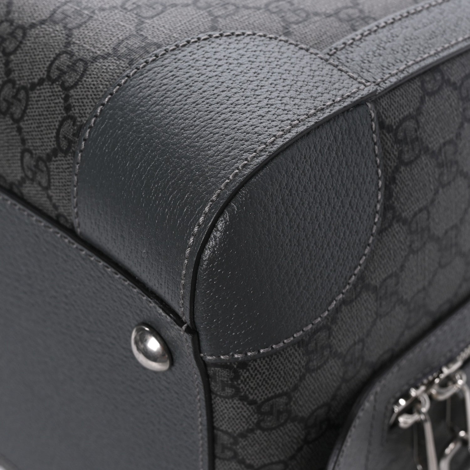 Gucci GG Supreme Monogram Textured Dollar Calfskin Medium Savoy Duffle Bag Grey Black Graphite Grey 10 of 10