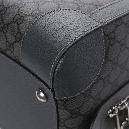 Gucci GG Supreme Monogram Textured Dollar Calfskin Medium Savoy Duffle Bag Grey Black Graphite Grey 10 of 10