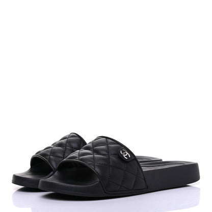 Chanel Lambskin Quilted CC Mules Sandals 36 Black 3 of 9