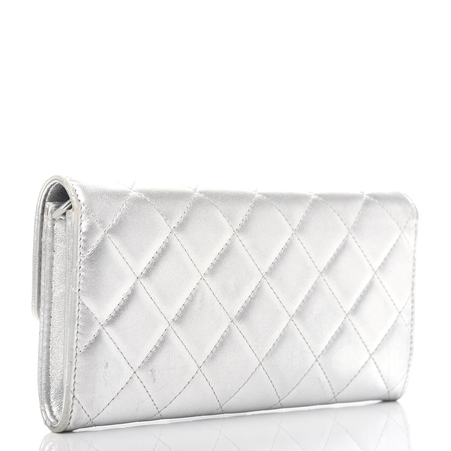 Chanel Metallic Lambskin Long Flap Wallet Silver 3 of 11