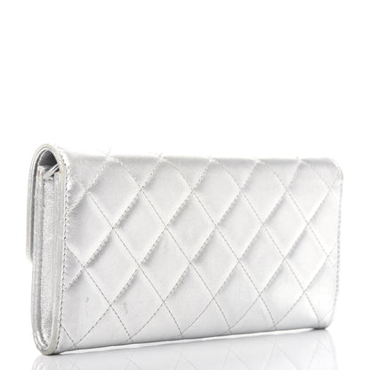 Chanel Metallic Lambskin Long Flap Wallet Silver 3 of 11
