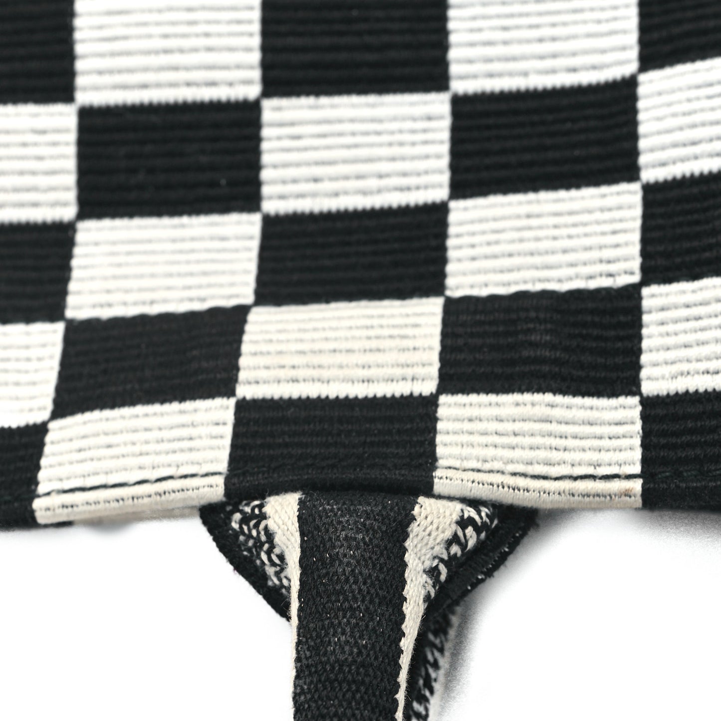 Canvas Embroidered Checkered Book Tote Black White