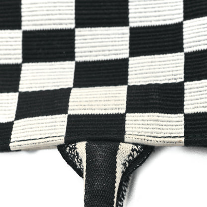 Christian Dior Canvas Embroidered Checkered Book Tote Black White 11 of 14