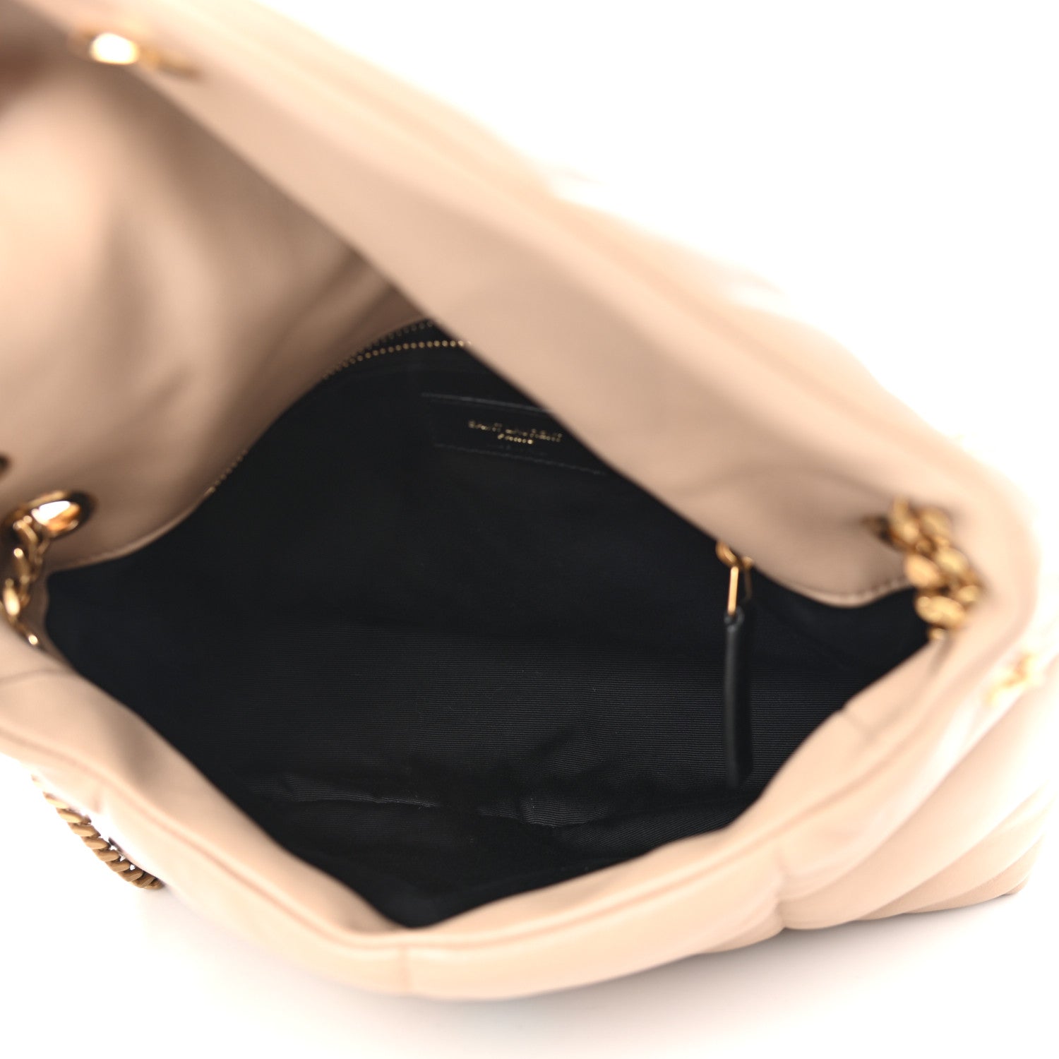Saint Laurent Lambskin Quilted Small Loulou Puffer Monogram Chain Satchel Dark Beige 7 of 11