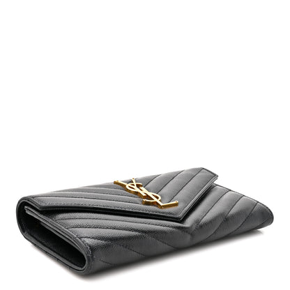 Saint Laurent Grain De Poudre Matelasse Chevron Monogram Flap Wallet Black 4 of 10