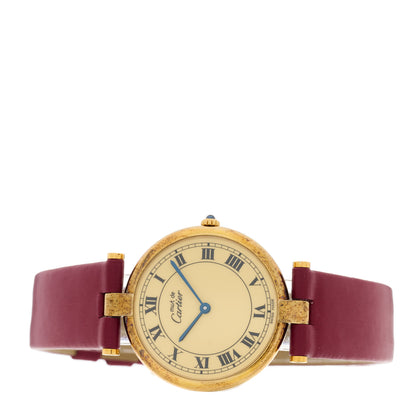 Cartier Sterling Silver Vermeil Satin 30mm Must De Cartier Quartz Watch Burgundy 2 of 4
