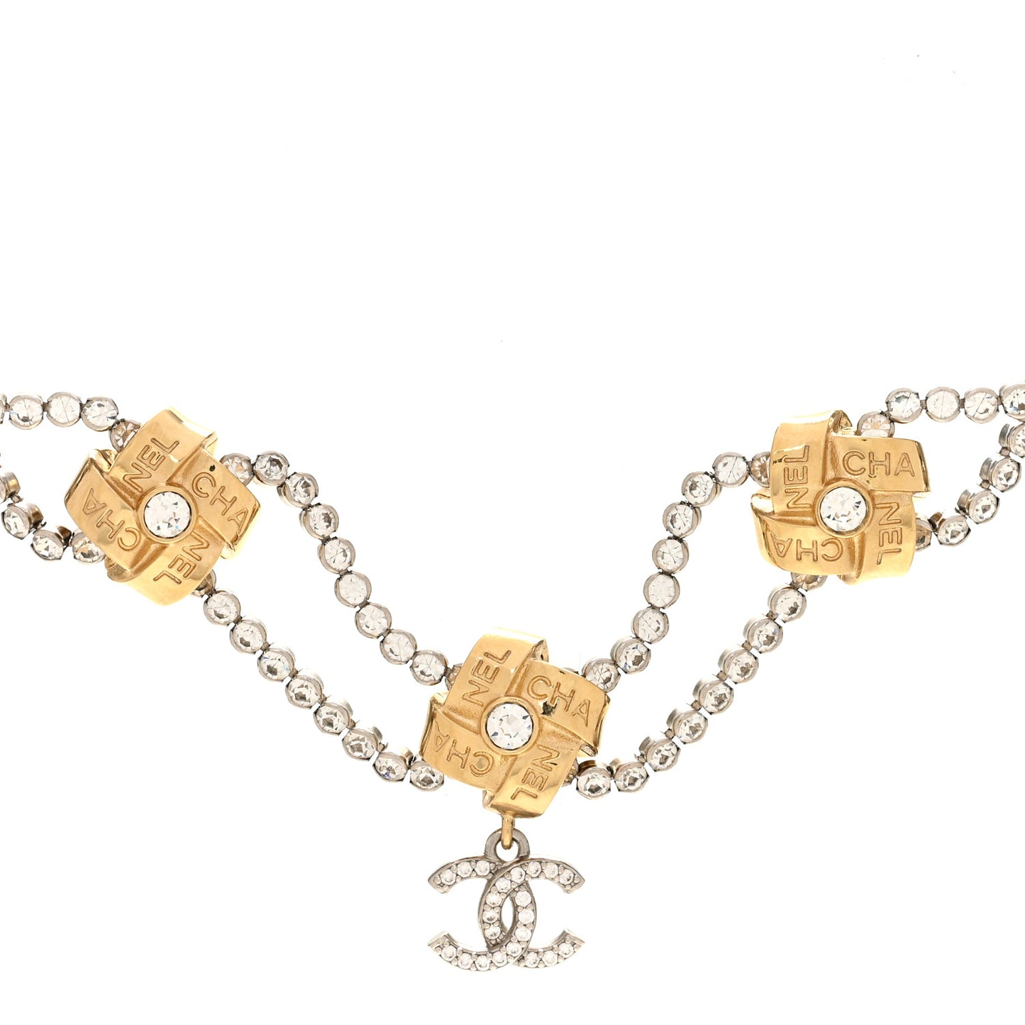 Metal Crystal CC Logo Choker Necklace Gold