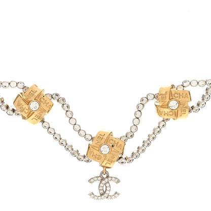 Chanel Metal Crystal CC Logo Choker Necklace Gold 1 of 5