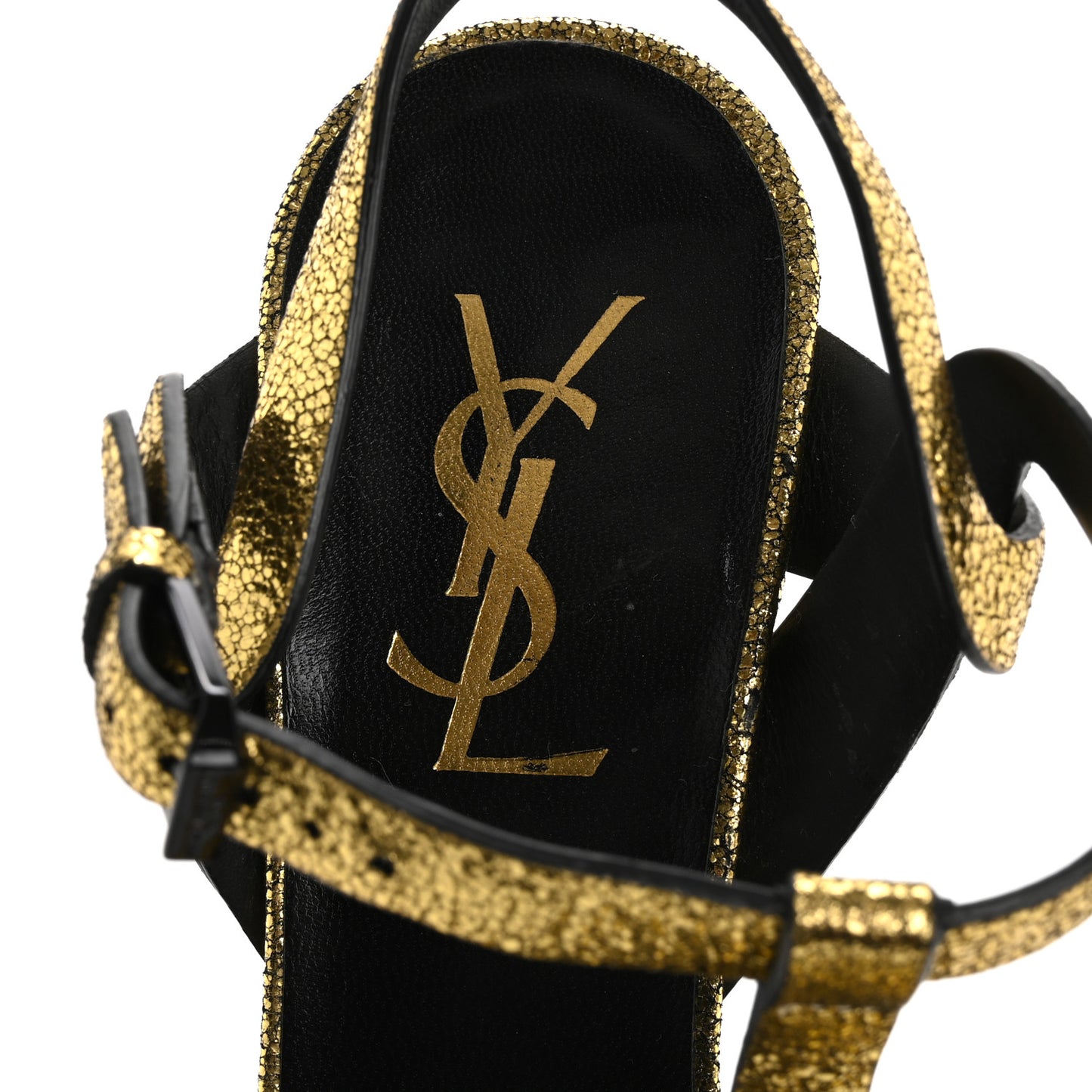 Metallic Crackled Calfskin Tribute 105 Platform Sandals 36 Black Gold