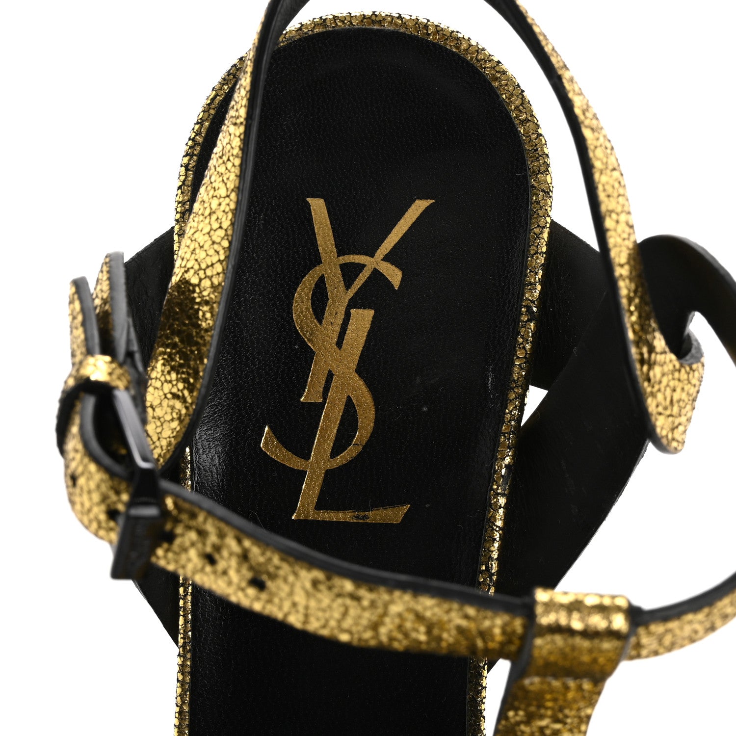 Saint Laurent Metallic Crackled Calfskin Tribute 105 Platform Sandals 36 Black Gold 7 of 9