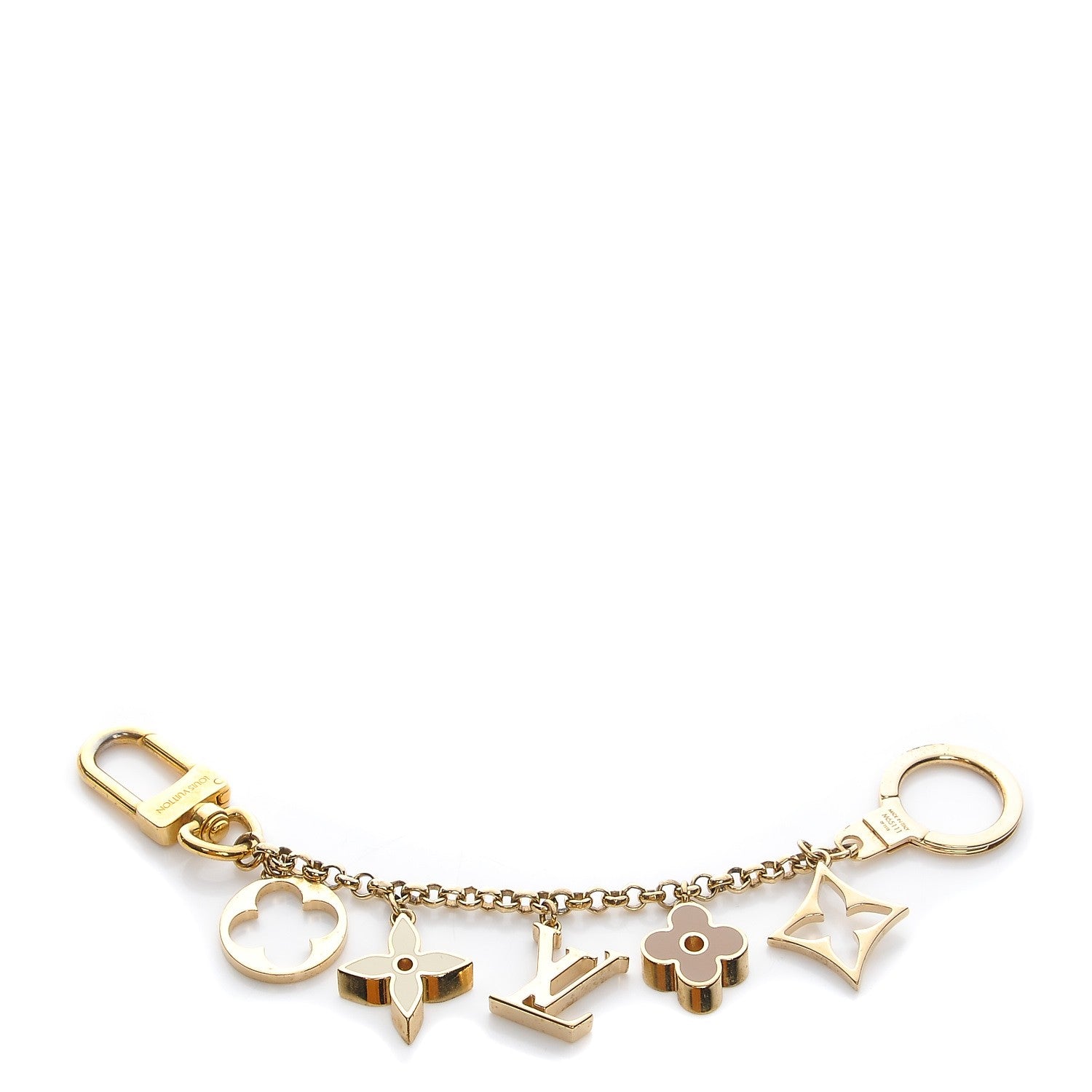 Louis Vuitton Brass Enamel Fleur De Monogram Bag Charm Chain Gold 1 of 5