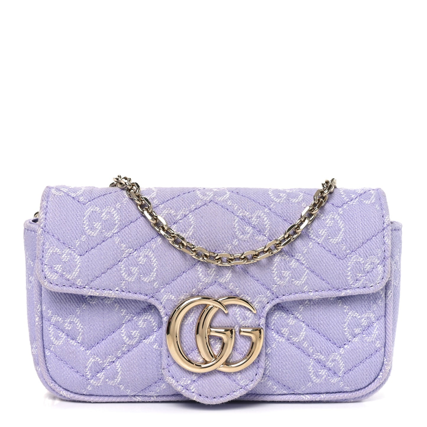 Denim GG Monogram Mini GG Marmont Shoulder Bag Light Purple