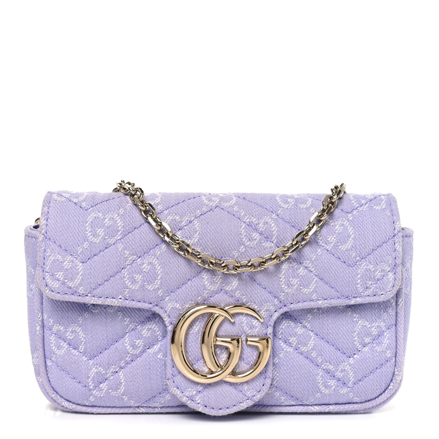 Gucci Denim GG Monogram Mini GG Marmont Shoulder Bag Light Purple 1 of 11