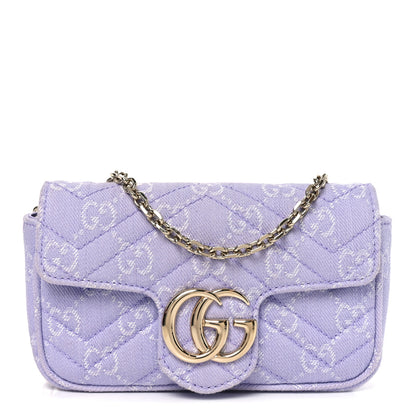 Gucci Denim GG Monogram Mini GG Marmont Shoulder Bag Light Purple 1 of 11