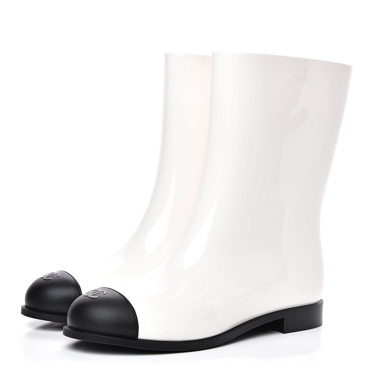 Chanel Rubber Rain Boots 40 Ivory Black 3 of 8