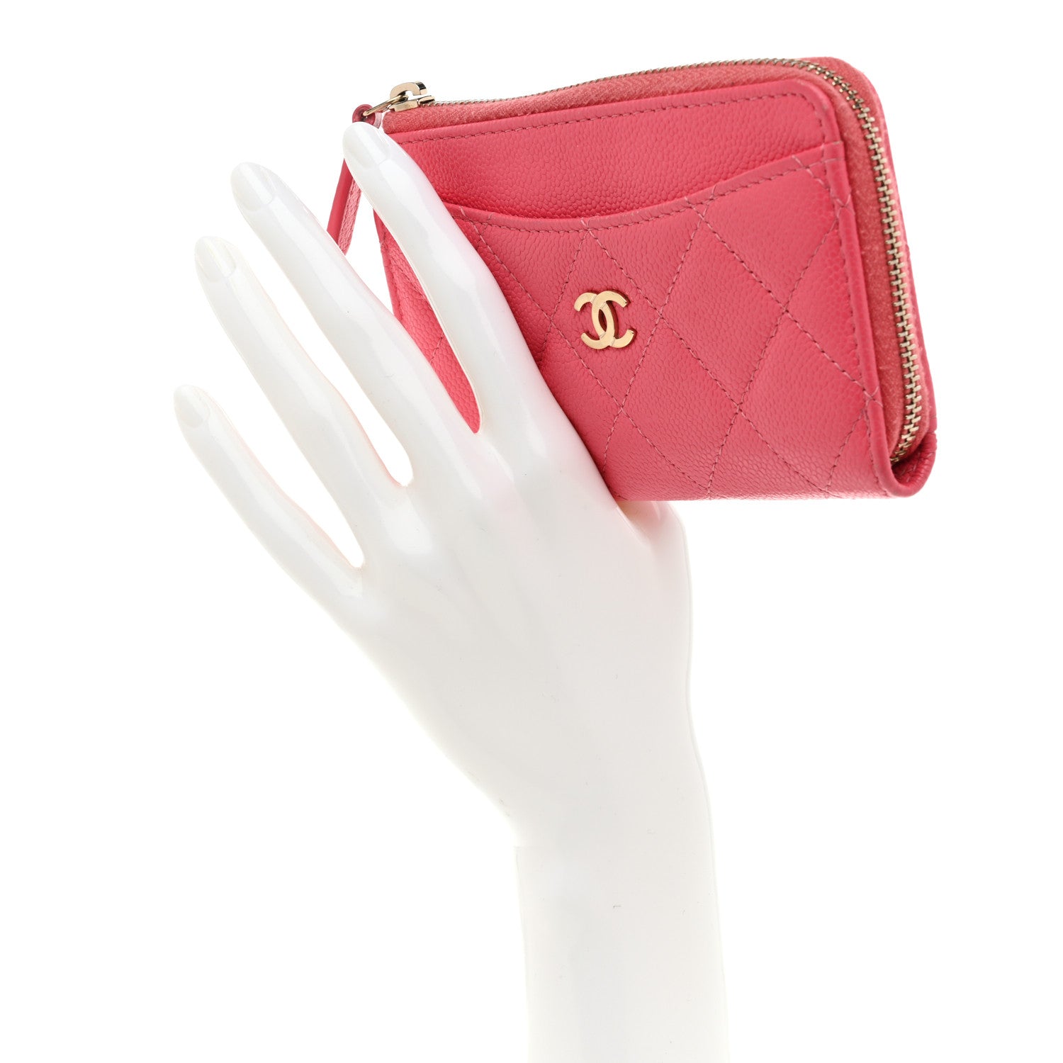 Chanel Caviar Quilted CC Zip Around Card Holder Pink 2 of 7