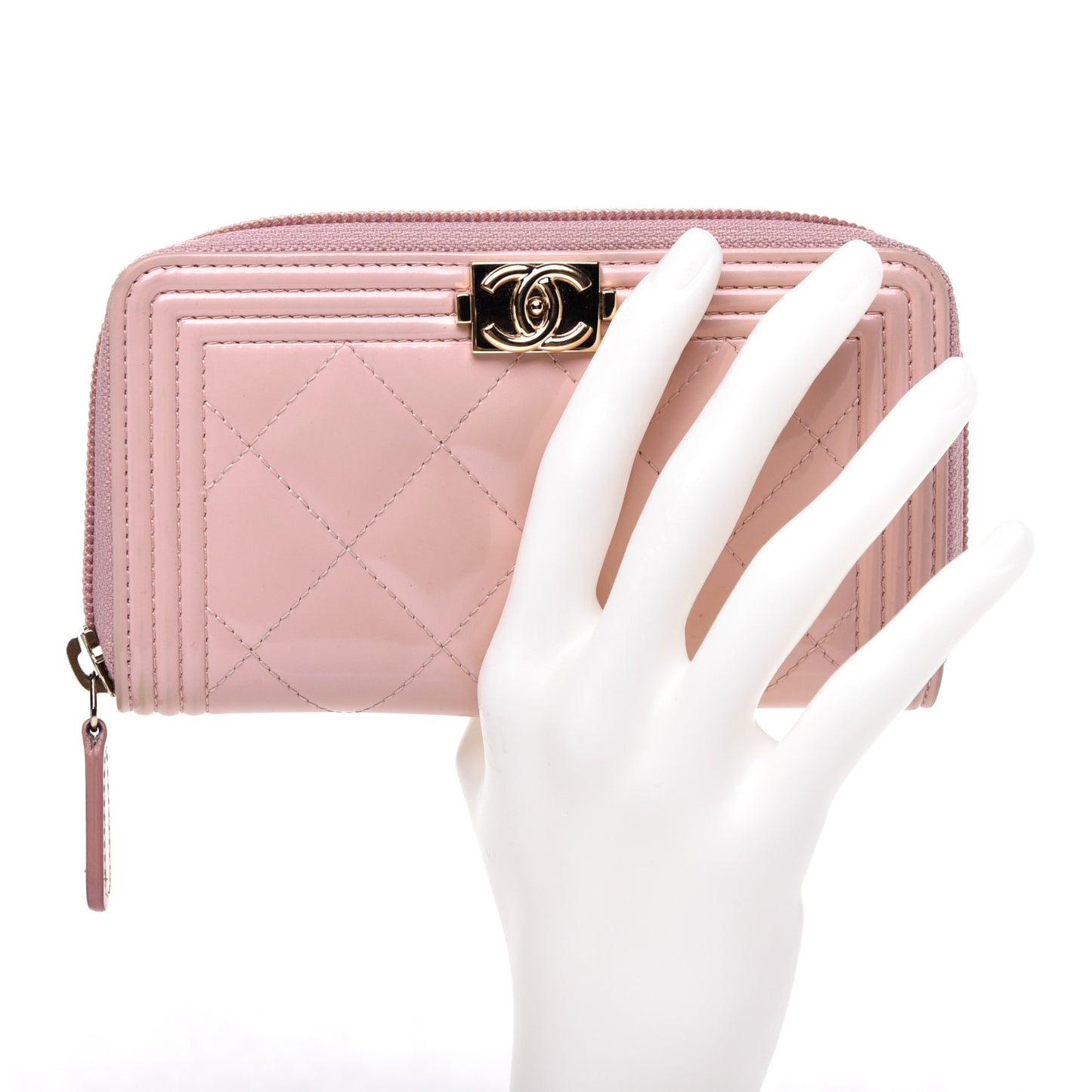 Patent Quilted Small Boy Zip Around Wallet Light Pink