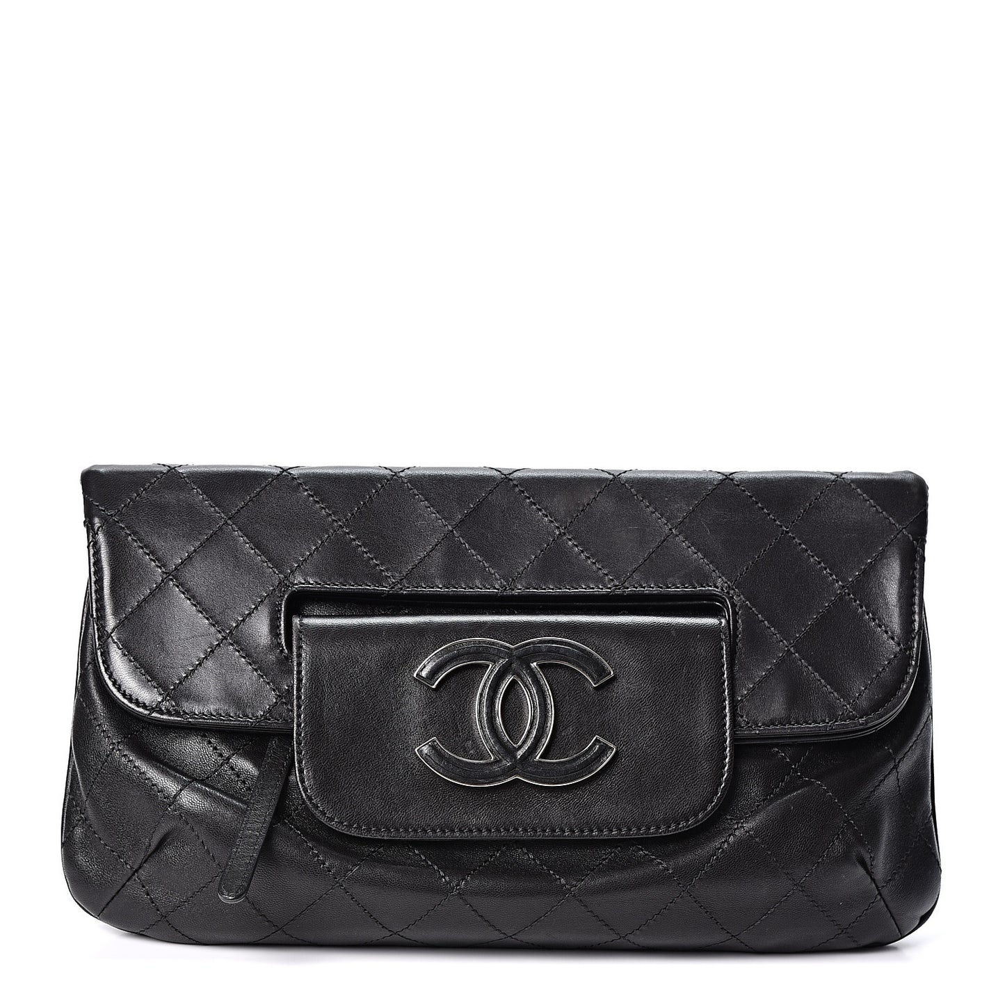 Lambskin Diamond Stitch Convertible Clutch Black