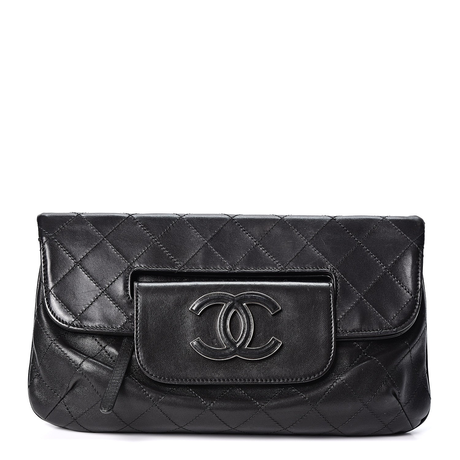 Chanel Lambskin Diamond Stitch Convertible Clutch Black 1 of 8