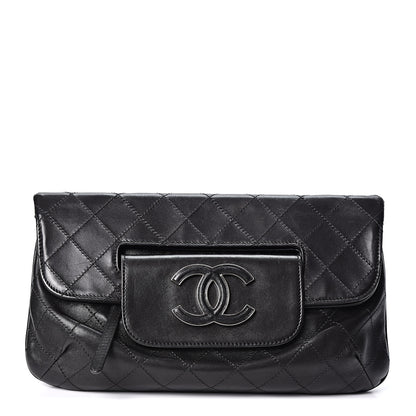 Chanel Lambskin Diamond Stitch Convertible Clutch Black 1 of 8