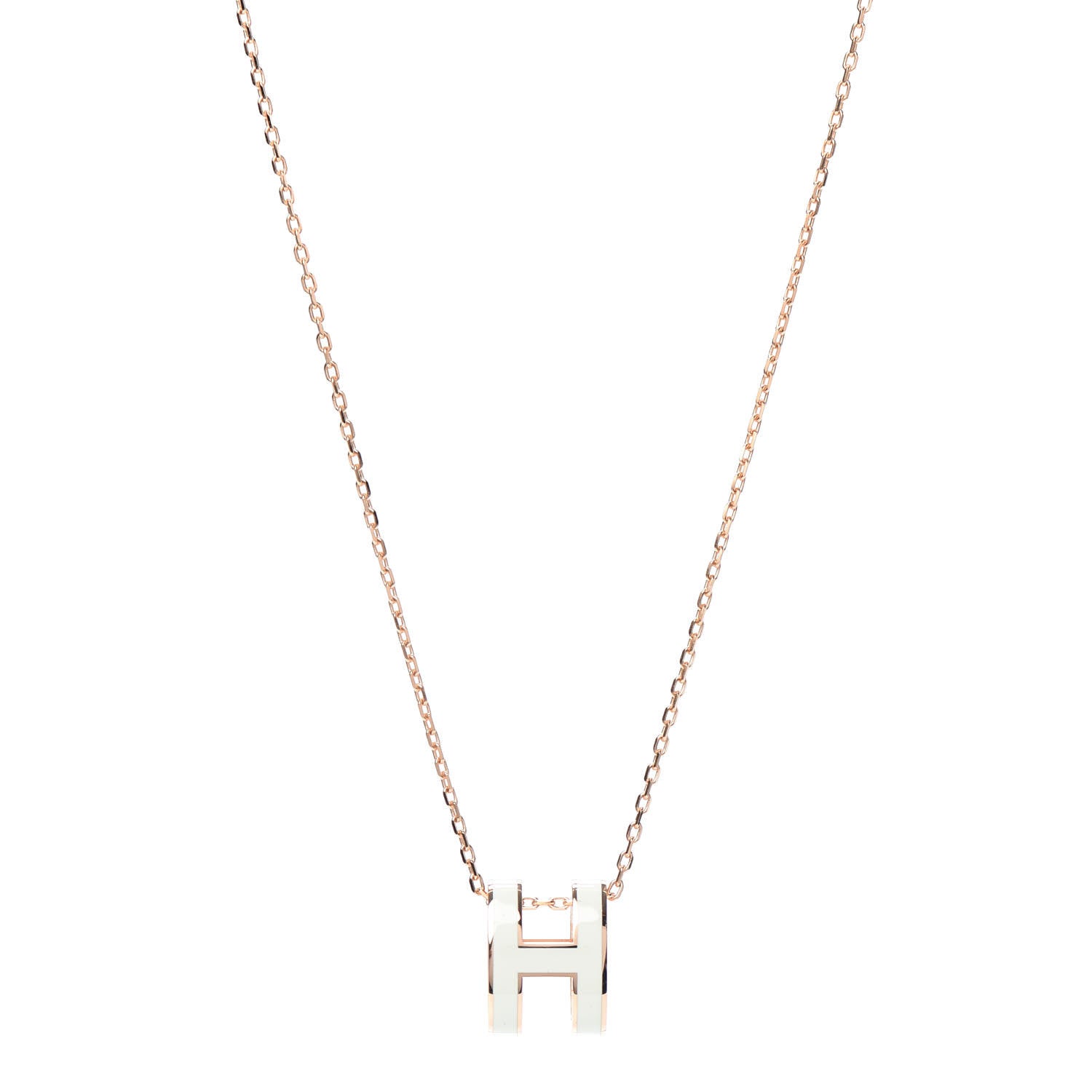 Hermes Lacquered Rose Gold Pop H Pendant Necklace White 1 of 4