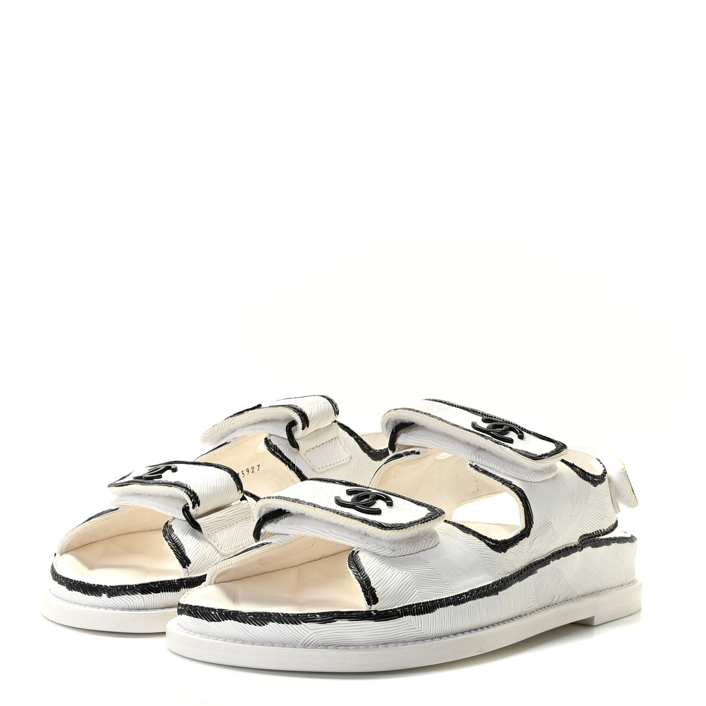 Printed Calfskin Velcro Dad Sandals 36.5 White Black